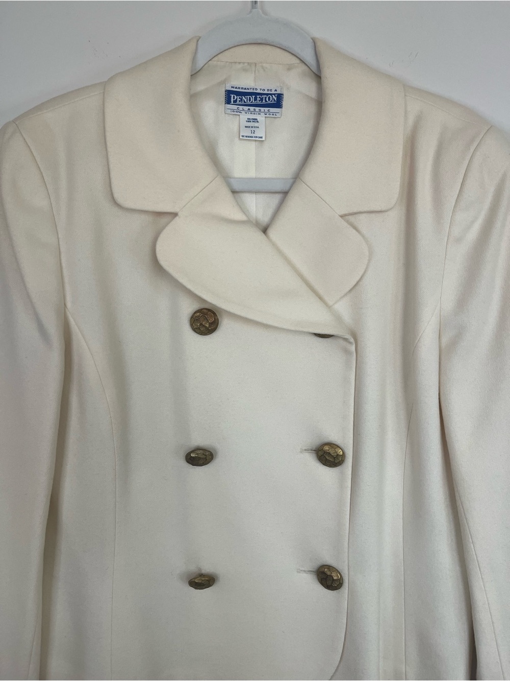 Vintage Pendleton Ivory Wool Double Breasted Blazer Jacket 12 Winter White - Picture 6 of 13